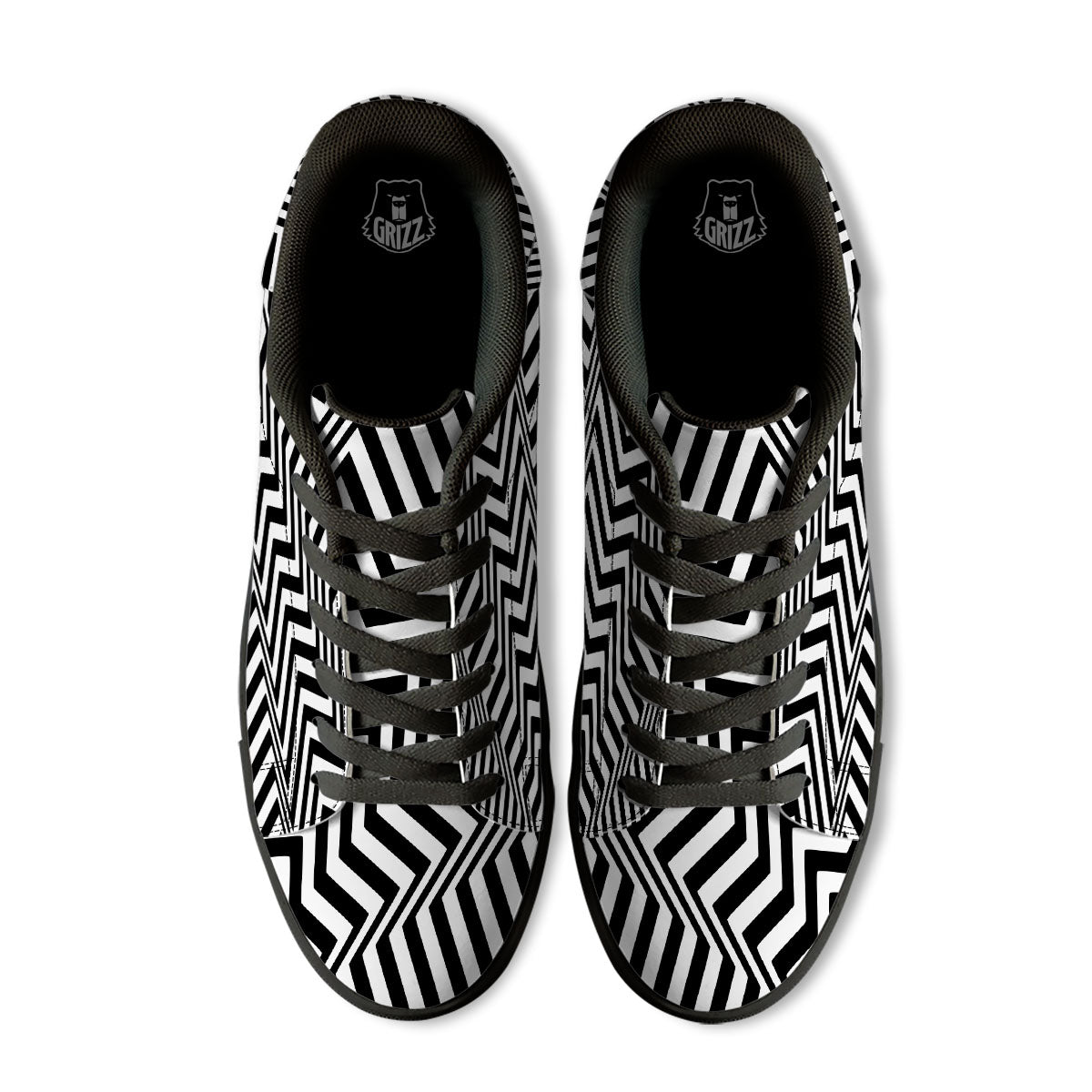 Zigzag Dazzle White And Black Print Black Low Top Sneakers-grizzshop