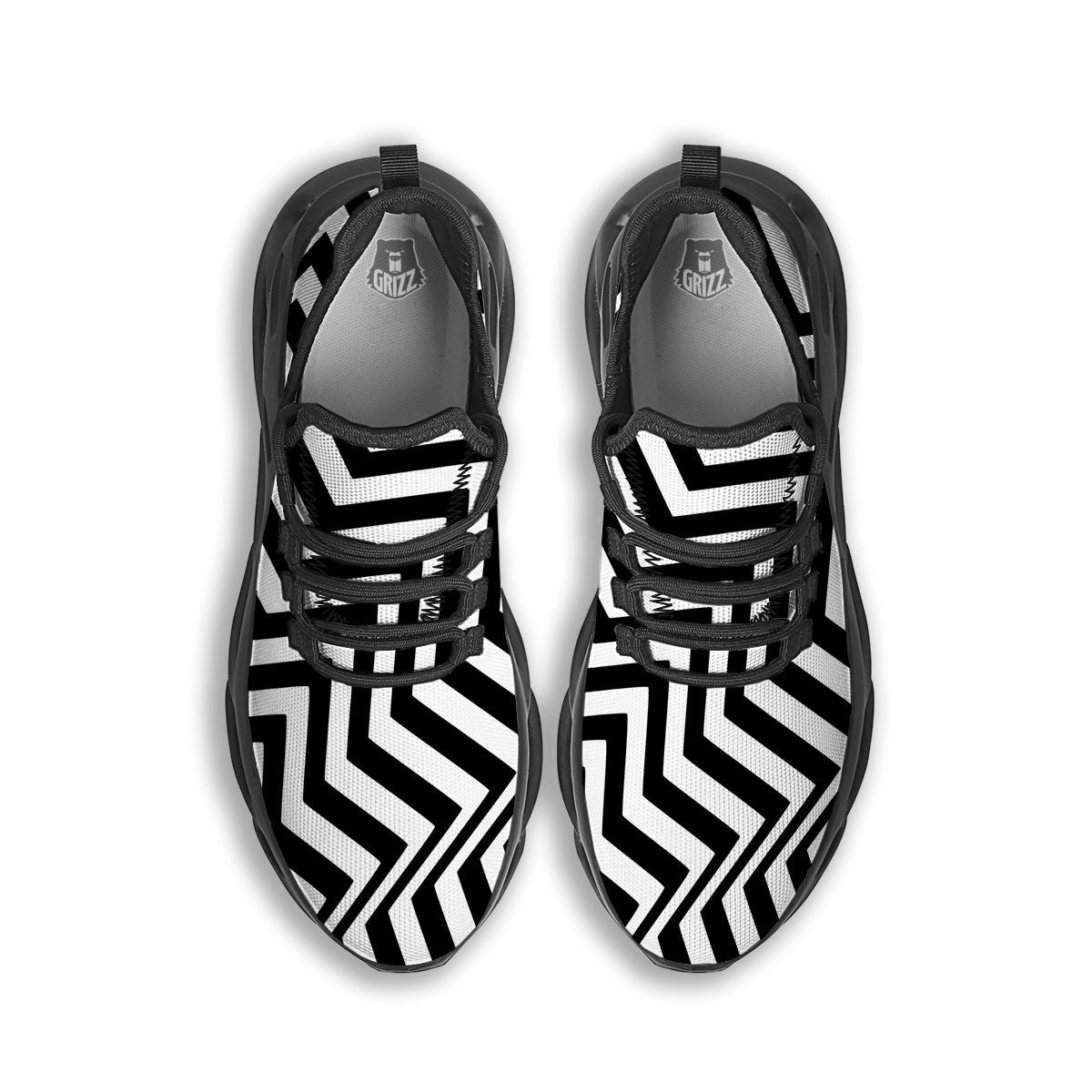 Zigzag Dazzle White And Black Print Black Running Shoes-grizzshop