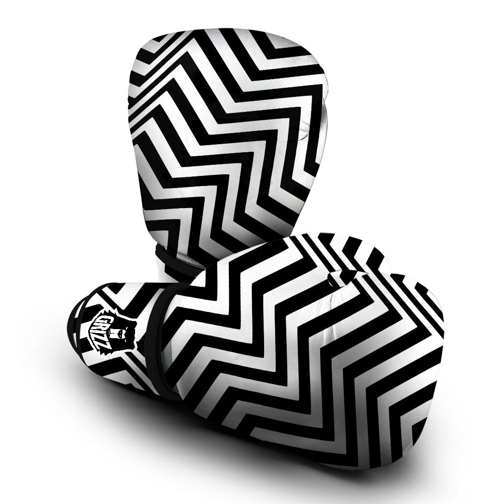 Zigzag Dazzle White And Black Print Boxing Gloves-grizzshop