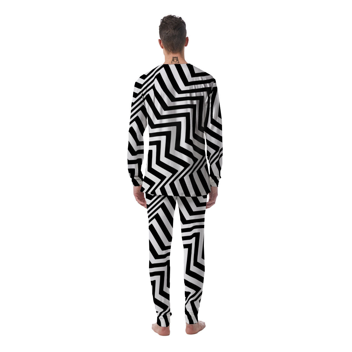 Zigzag Dazzle White And Black Print Men's Pajamas-grizzshop