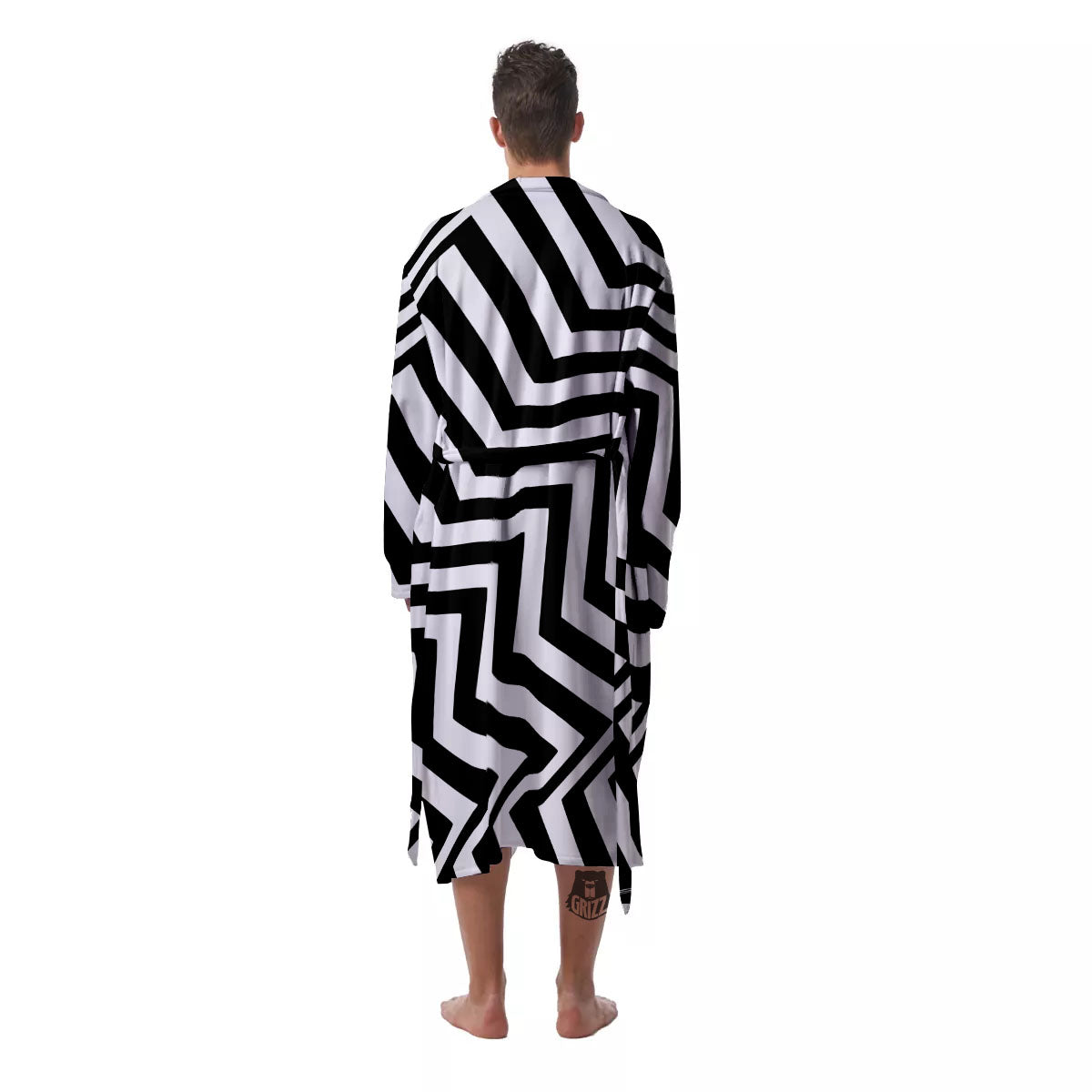 Zigzag Dazzle White And Black Print Men's Robe-grizzshop