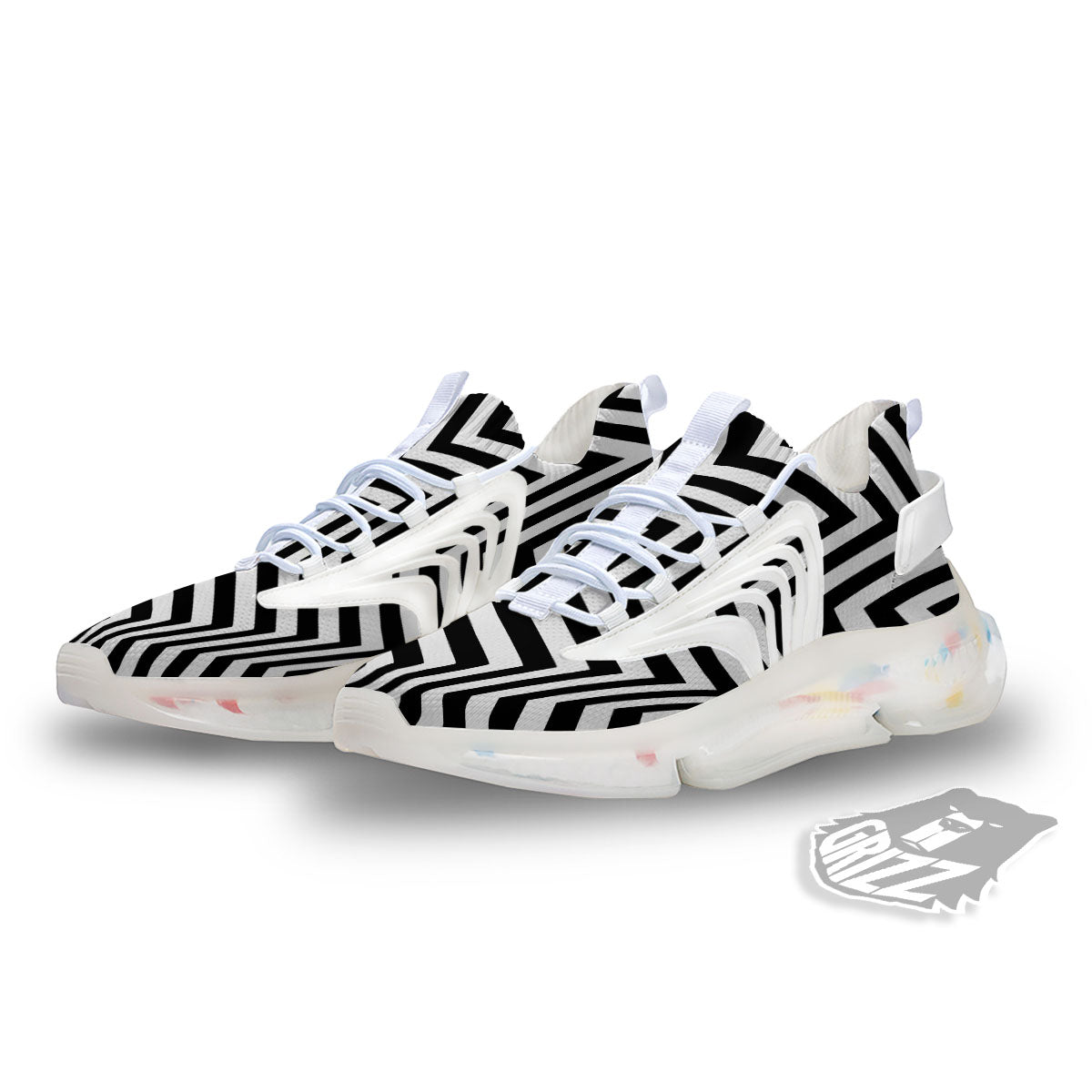 Zigzag Dazzle White And Black Print White Gym Shoes-grizzshop