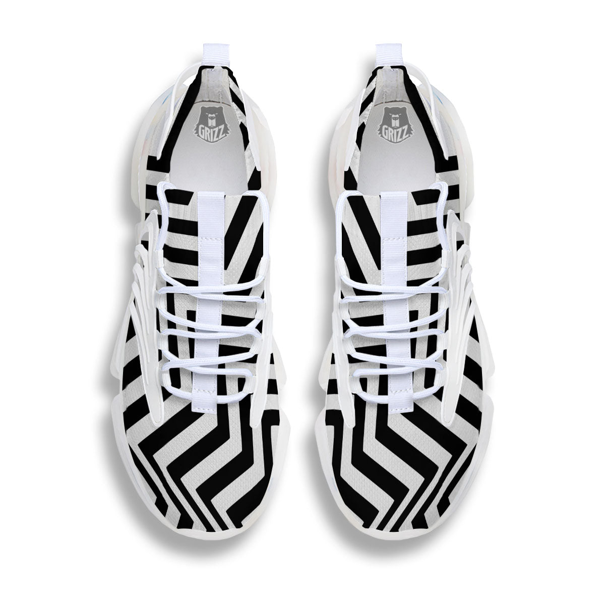 Zigzag Dazzle White And Black Print White Gym Shoes-grizzshop