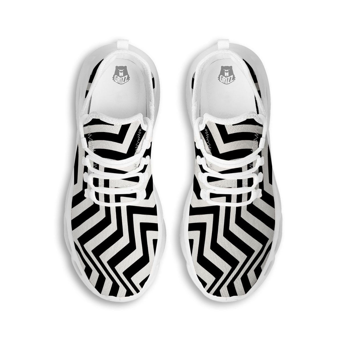 Zigzag Dazzle White And Black Print White Running Shoes-grizzshop