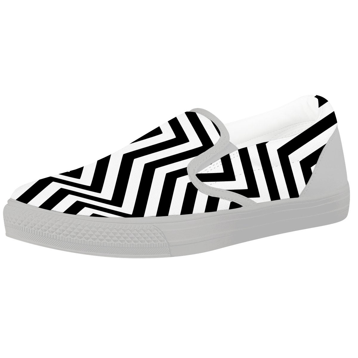 Zigzag Dazzle White And Black Print White Slip On Shoes-grizzshop