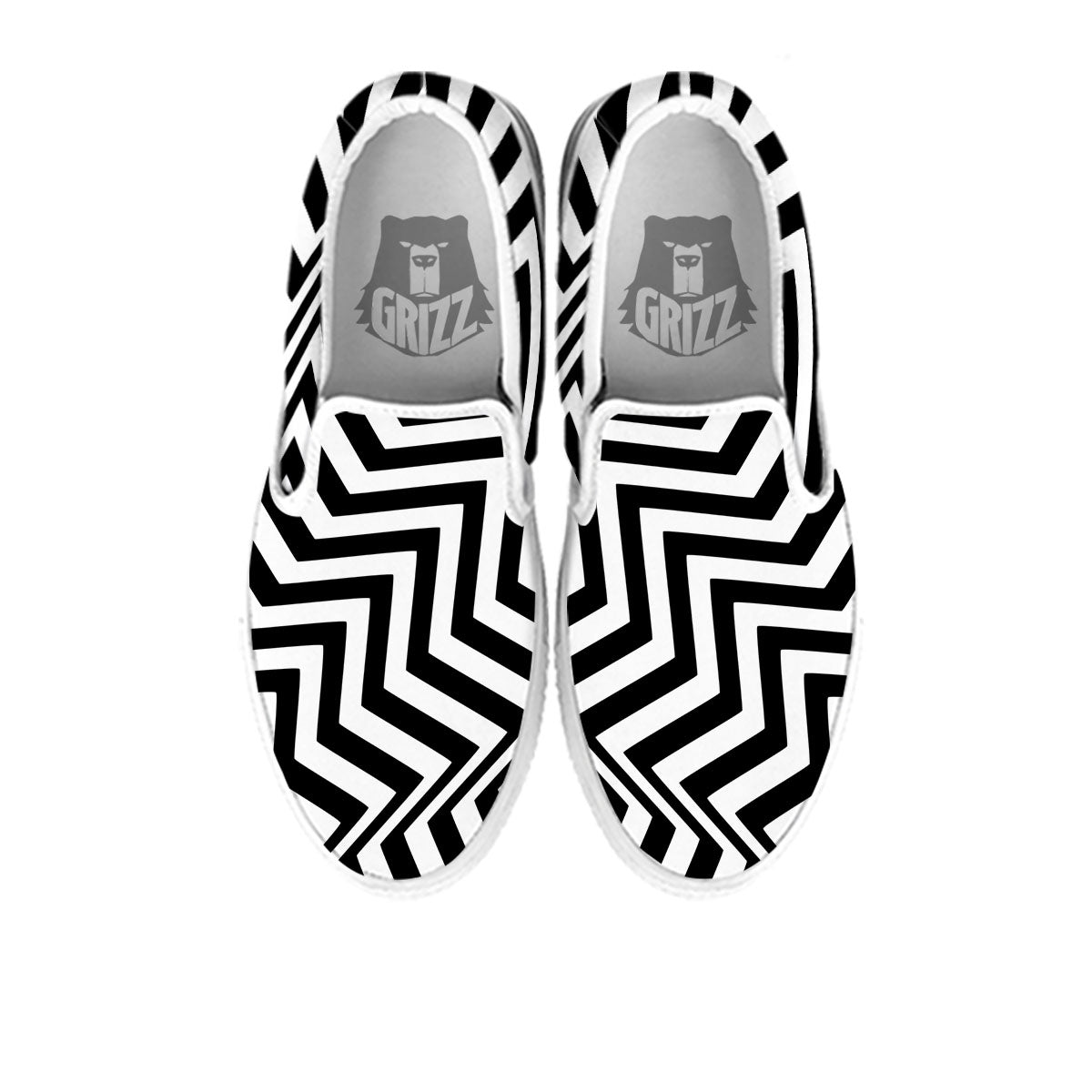 Zigzag Dazzle White And Black Print White Slip On Shoes-grizzshop