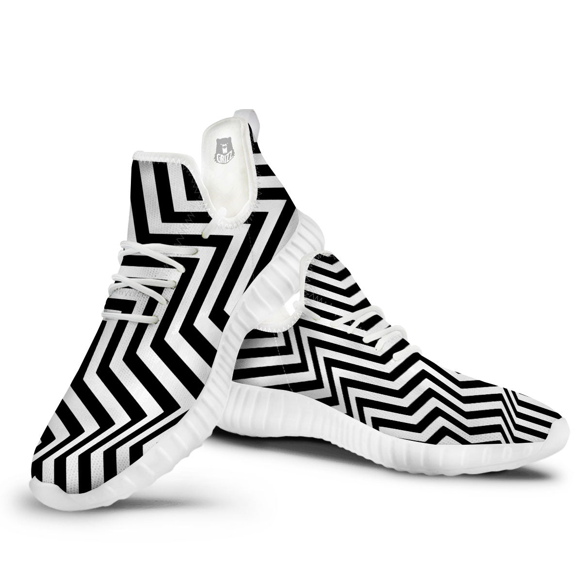 Zigzag Dazzle White And Black Print White Walking Shoes-grizzshop
