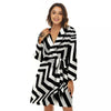 Zigzag Dazzle White And Black Print Women's Robe-grizzshop