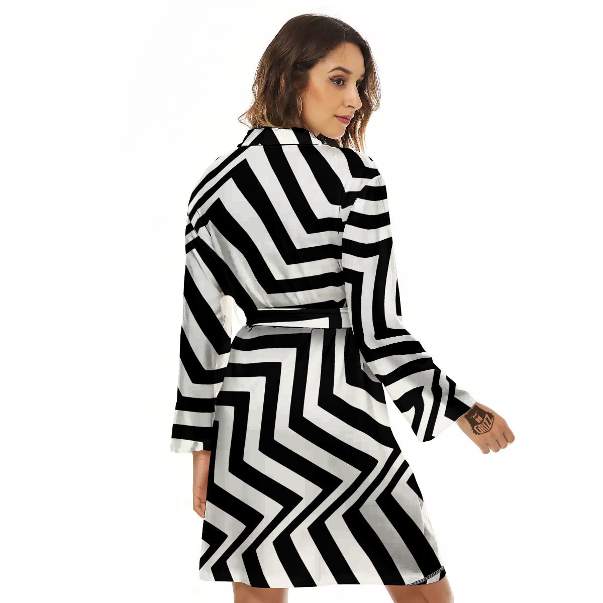 Zigzag Dazzle White And Black Print Women's Robe-grizzshop