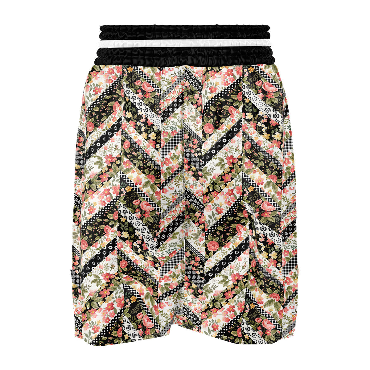 Zigzag Floral Patchwork Print Pattern Boxing Shorts-grizzshop