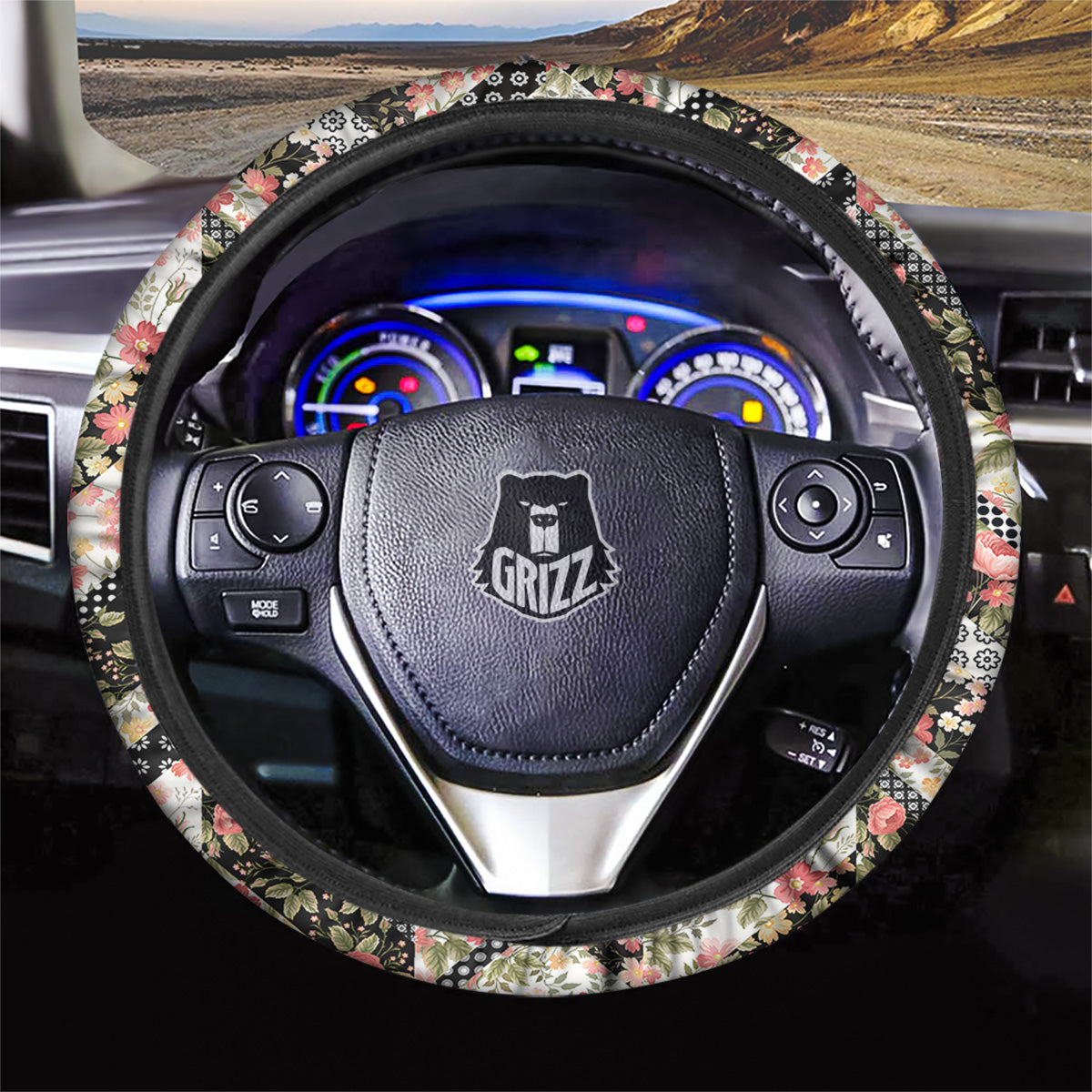 Zigzag Floral Patchwork Print Pattern Car Steering Wheel Cover-grizzshop