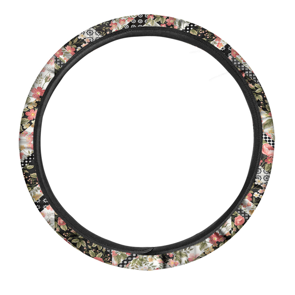 Zigzag Floral Patchwork Print Pattern Car Steering Wheel Cover-grizzshop
