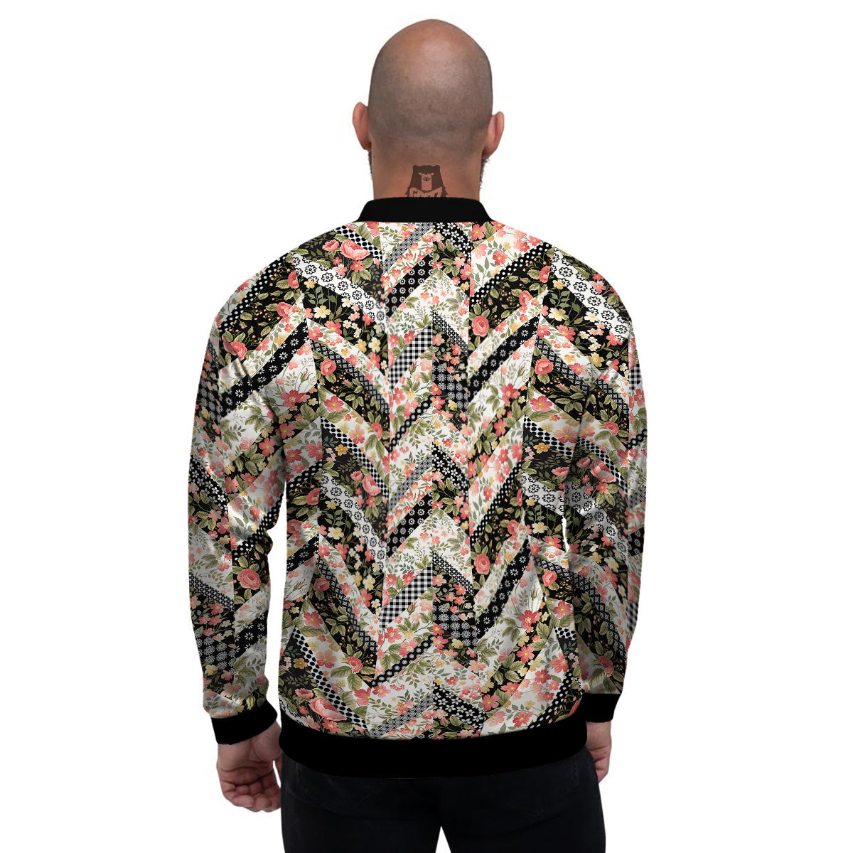 Zigzag Floral Patchwork Print Pattern Men's Bomber Jacket-grizzshop