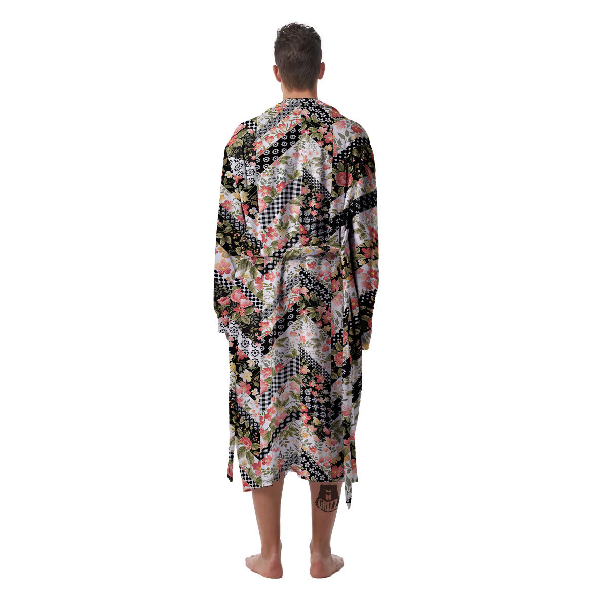 Zigzag Floral Patchwork Print Pattern Men's Robe-grizzshop