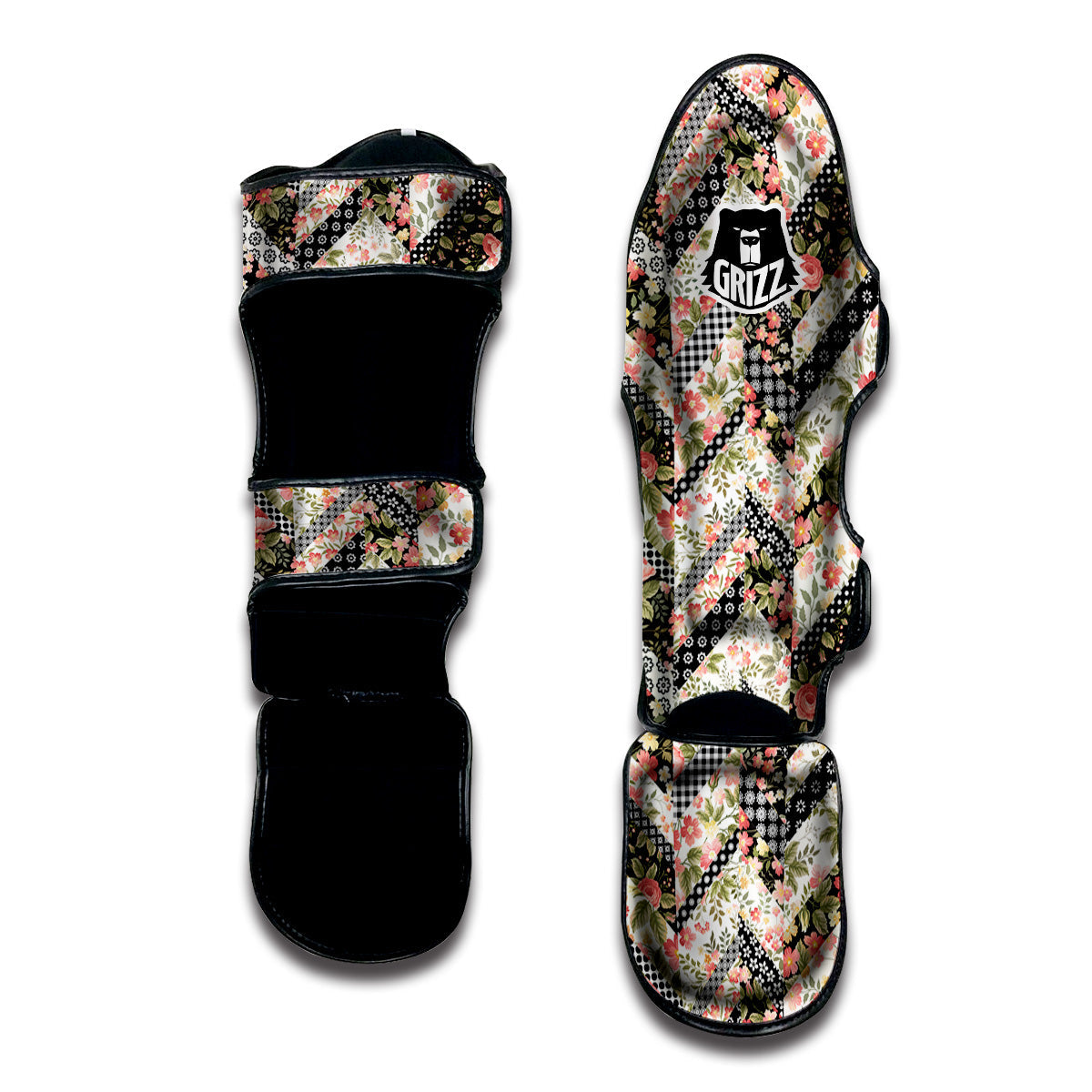 Zigzag Floral Patchwork Print Pattern Muay Thai Shin Guards-grizzshop