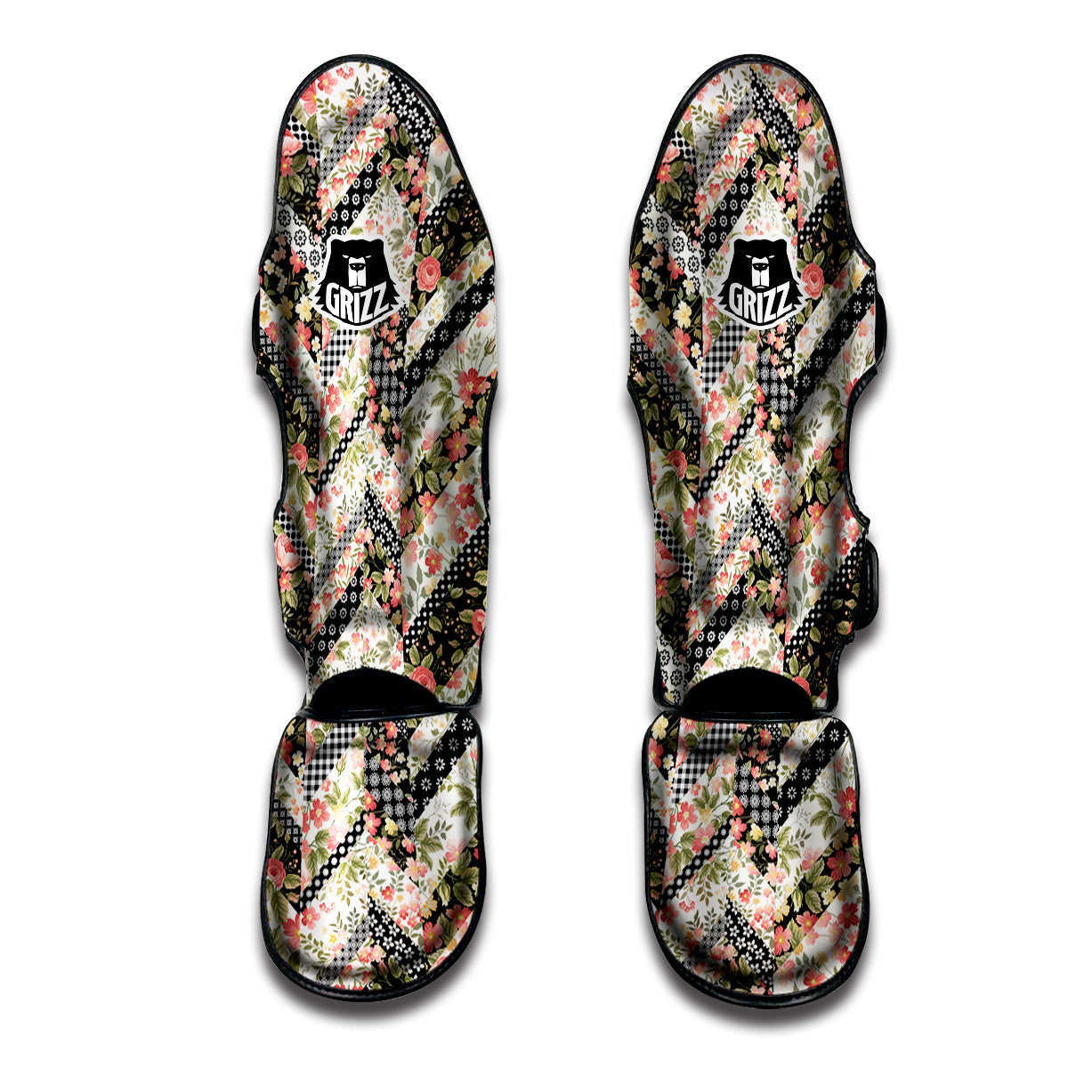 Zigzag Floral Patchwork Print Pattern Muay Thai Shin Guards-grizzshop