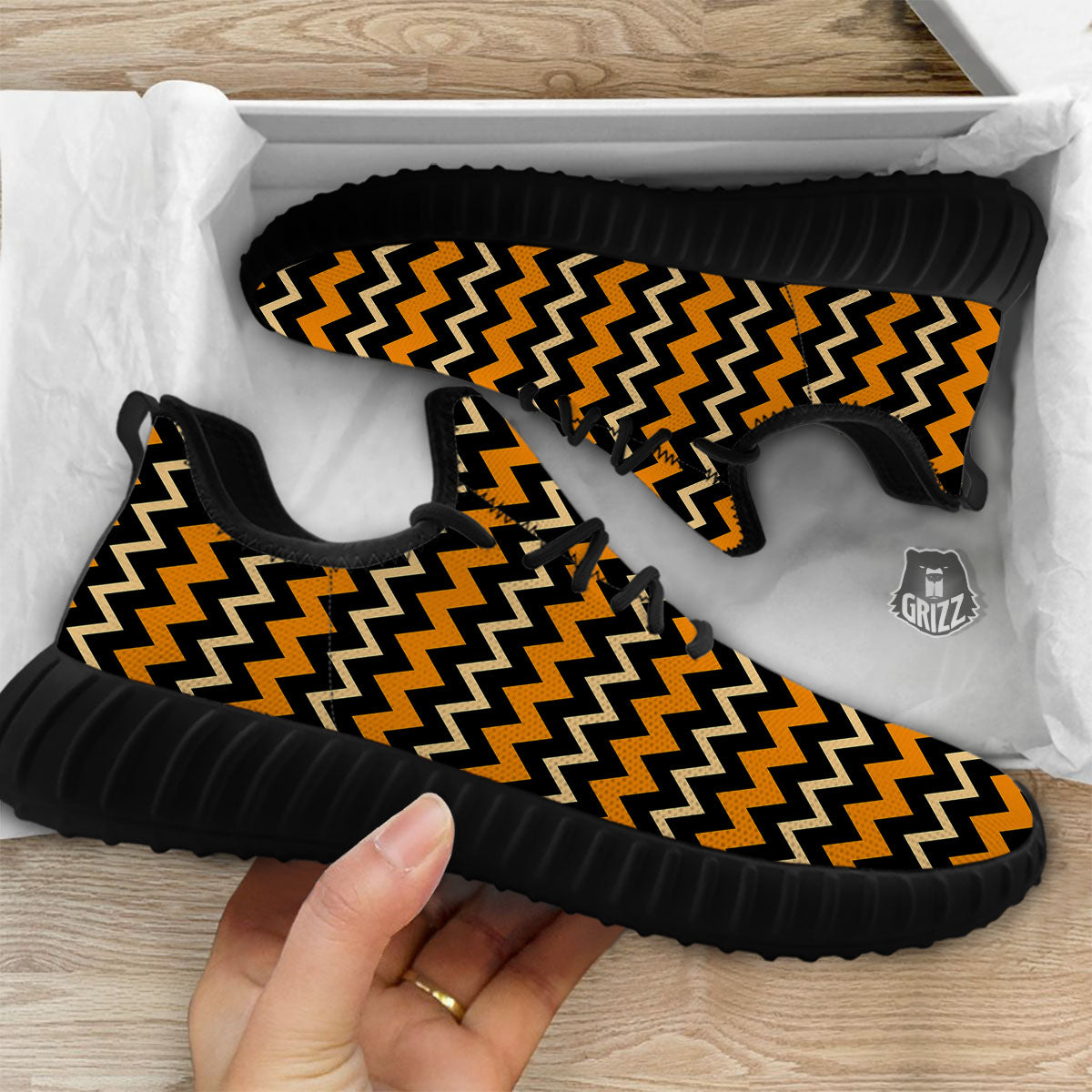 Zigzag Halloween Print Pattern Black Walking Shoes-grizzshop