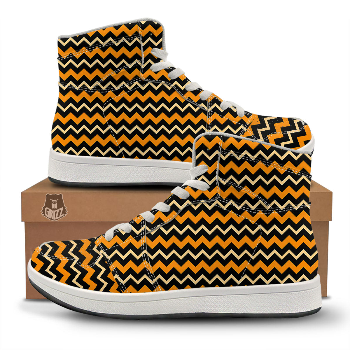 Zigzag Halloween Print Pattern High Top Sneakers-grizzshop