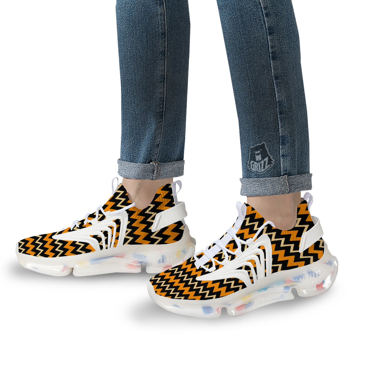 Zigzag Halloween Print Pattern White Gym Shoes-grizzshop