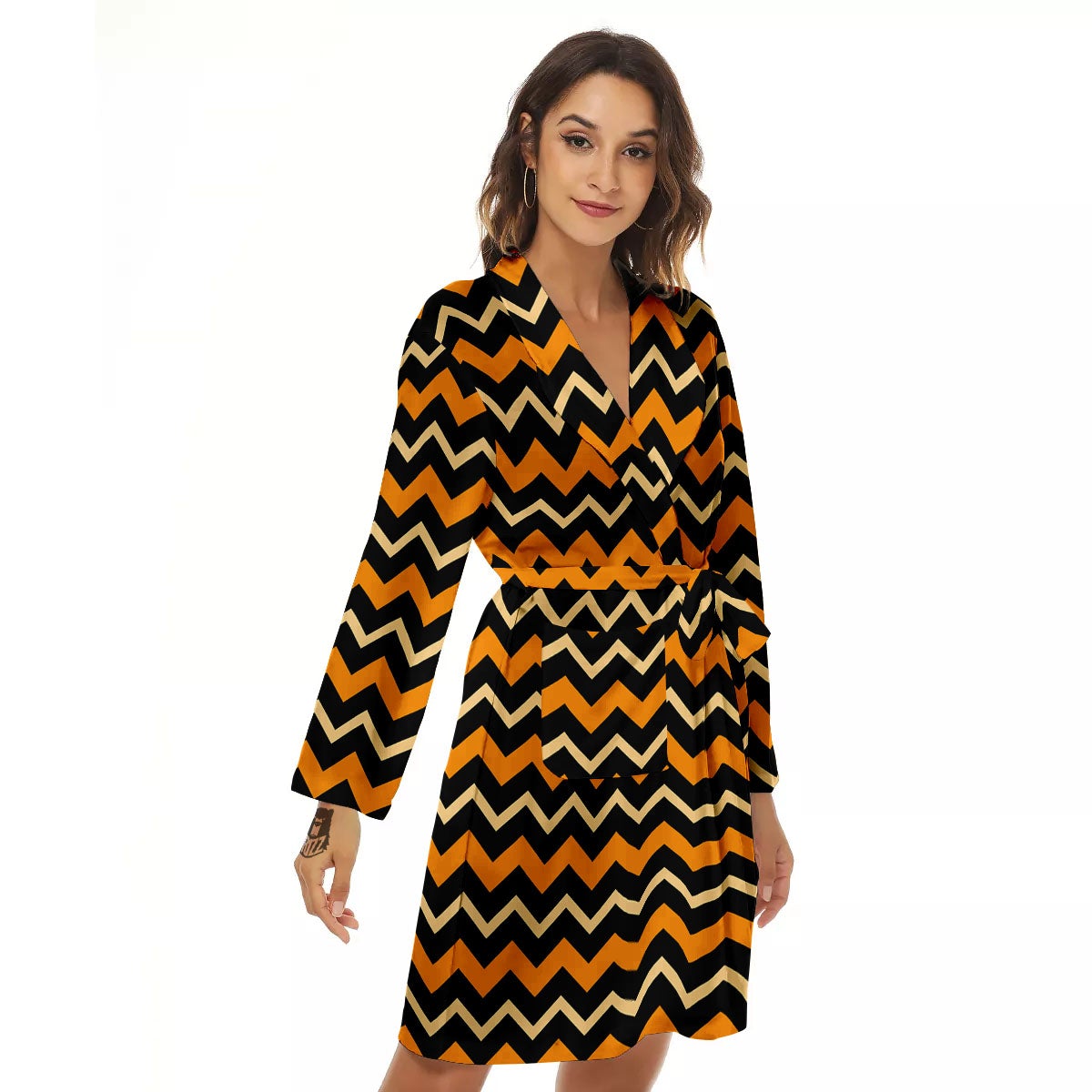 Zigzag Halloween Print Pattern Women's Robe-grizzshop