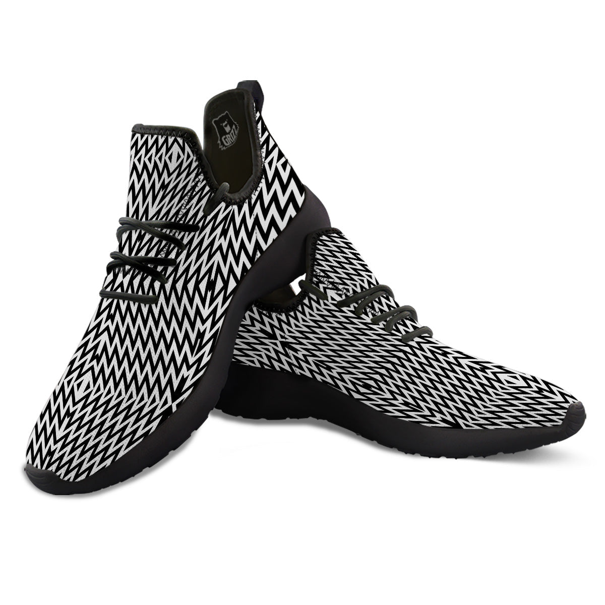 Zigzag Lines Black Print Pattern Black Athletic Shoes-grizzshop