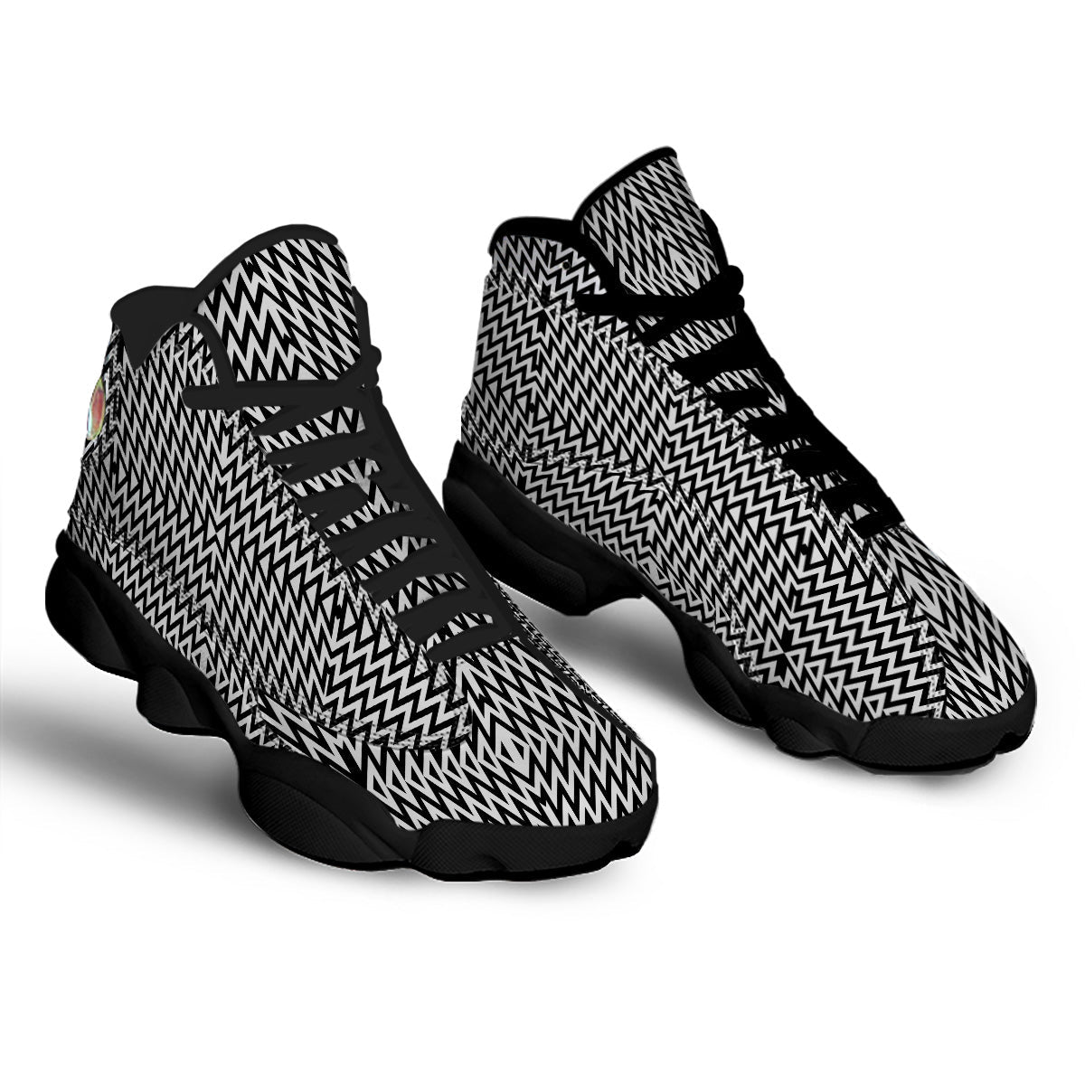 Zigzag Lines Black Print Pattern Black Basketball Shoes-grizzshop