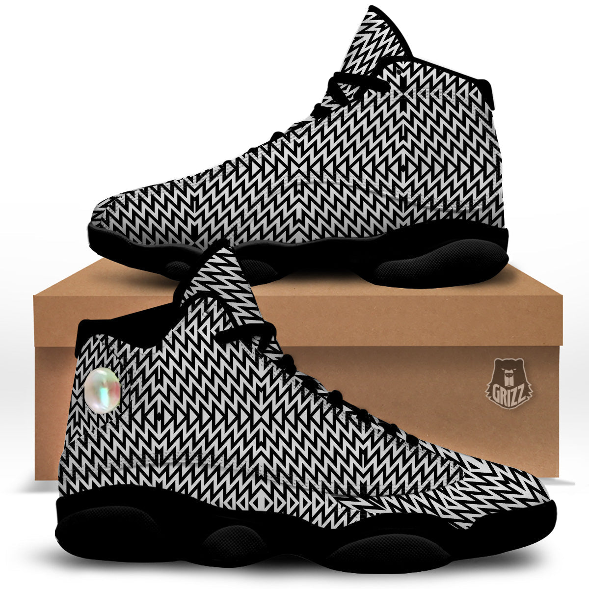Zigzag Lines Black Print Pattern Black Basketball Shoes-grizzshop