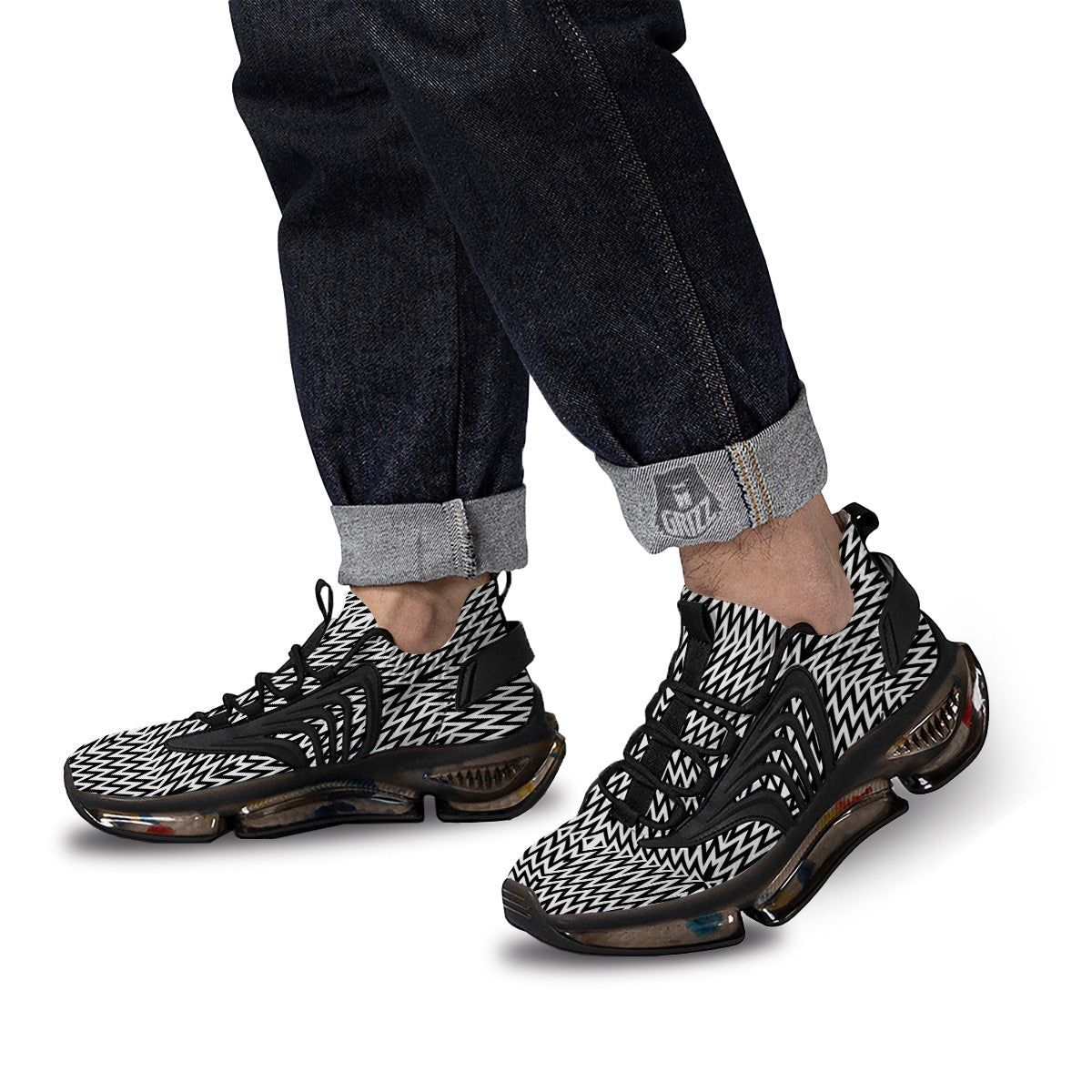 Zigzag Lines Black Print Pattern Black Gym Shoes-grizzshop