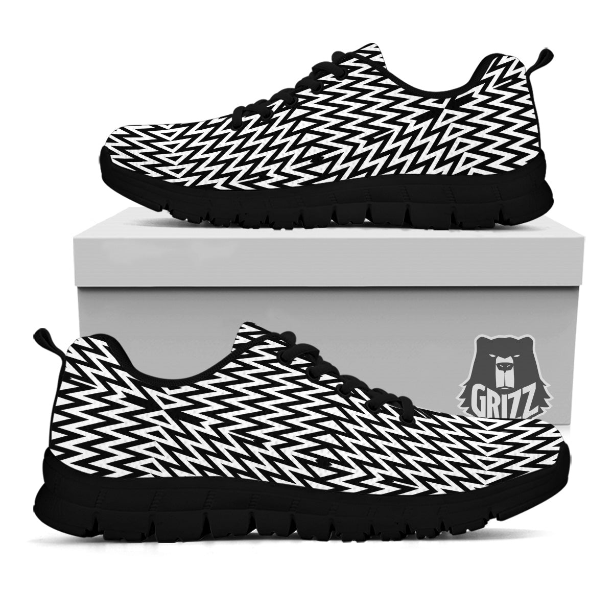 Zigzag Lines Black Print Pattern Black Sneaker-grizzshop
