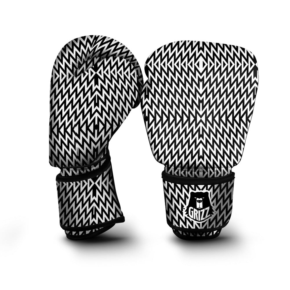 Zigzag Lines Black Print Pattern Boxing Gloves-grizzshop