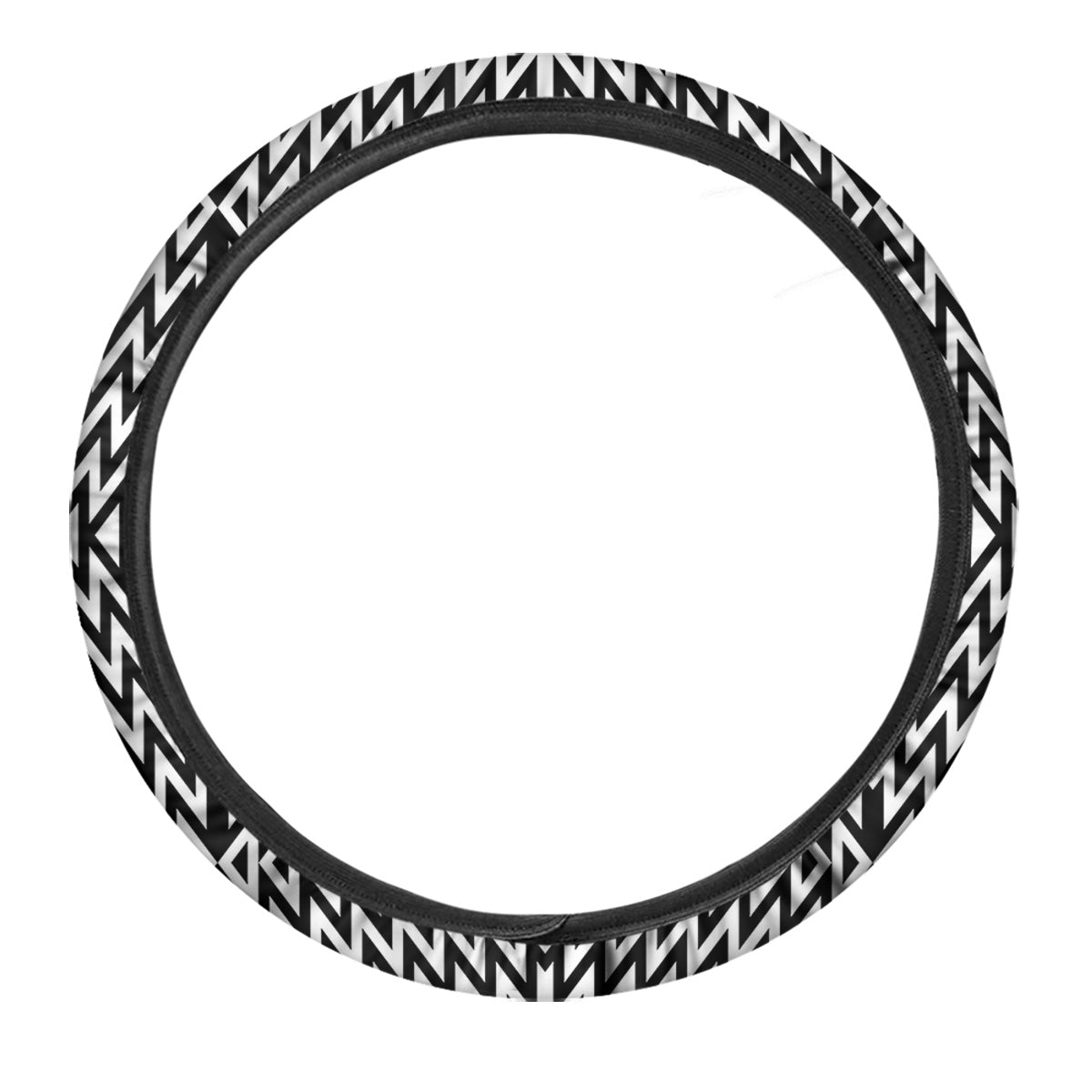 Zigzag Lines Black Print Pattern Car Steering Wheel Cover-grizzshop