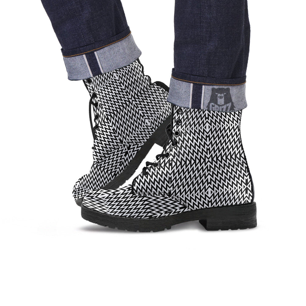 Zigzag Lines Black Print Pattern Leather Boots-grizzshop