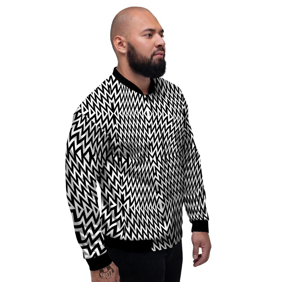 Zigzag Lines Black Print Pattern Men's Bomber Jacket-grizzshop