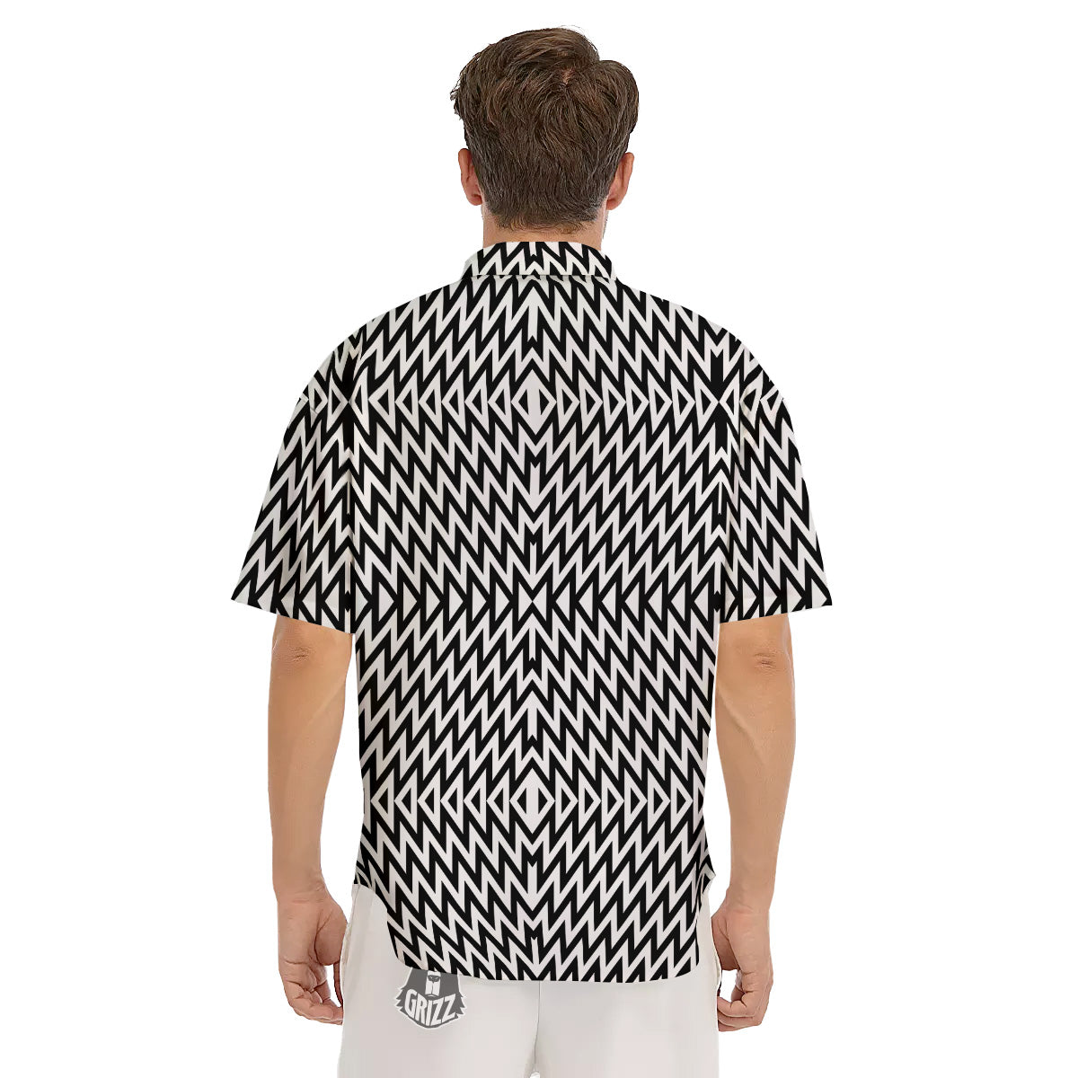 Zigzag Lines Black Print Pattern Men's Short Sleeve Shirts-grizzshop