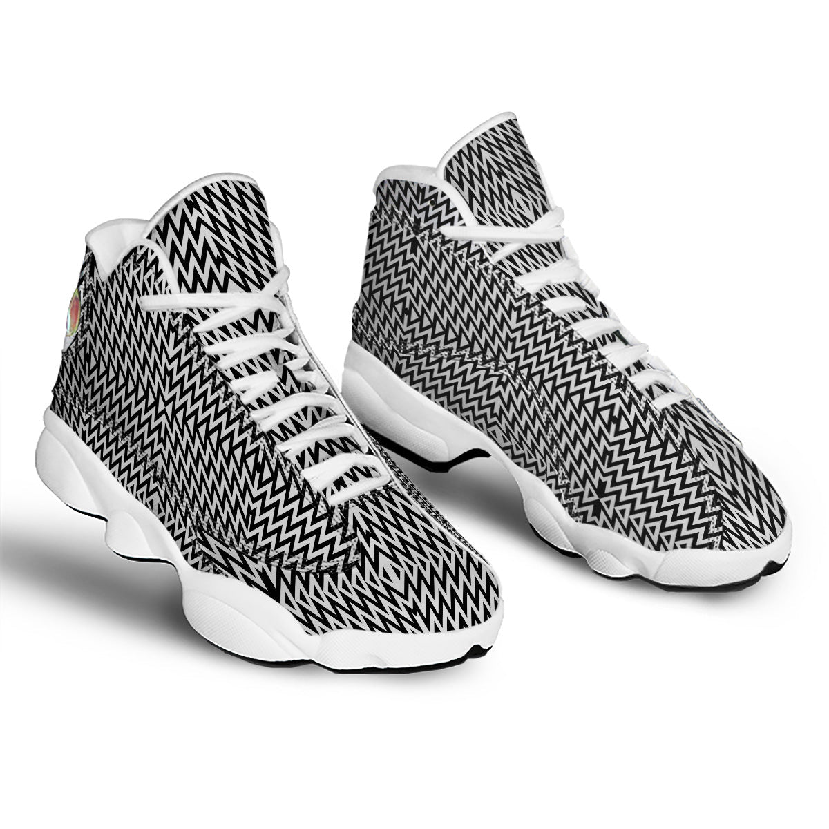 Zigzag Lines Black Print Pattern White Basketball Shoes-grizzshop