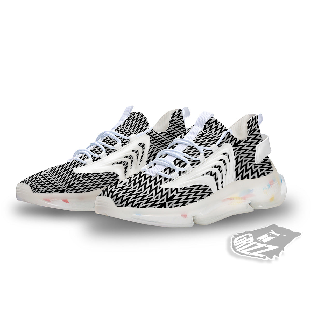 Zigzag Lines Black Print Pattern White Gym Shoes-grizzshop