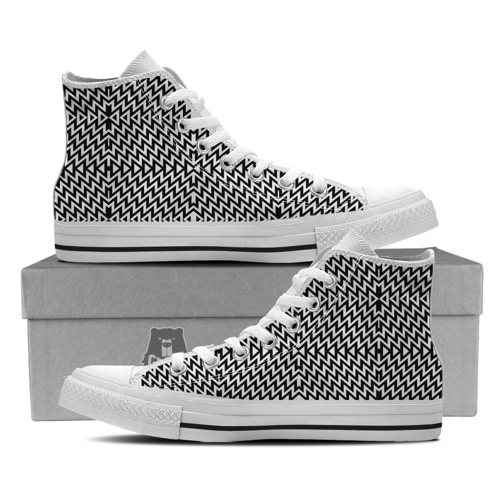 Zigzag Lines Black Print Pattern White High Top Shoes-grizzshop