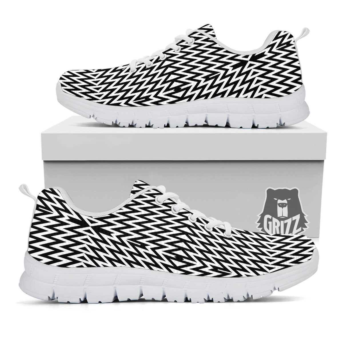 Zigzag Lines Black Print Pattern White Sneaker-grizzshop