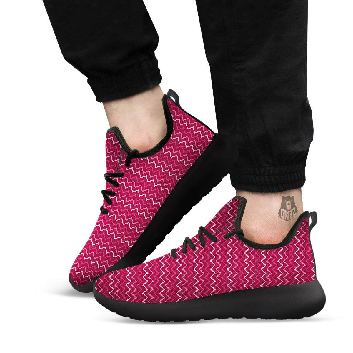 Zigzag Magenta Pink Print Pattern Black Athletic Shoes-grizzshop