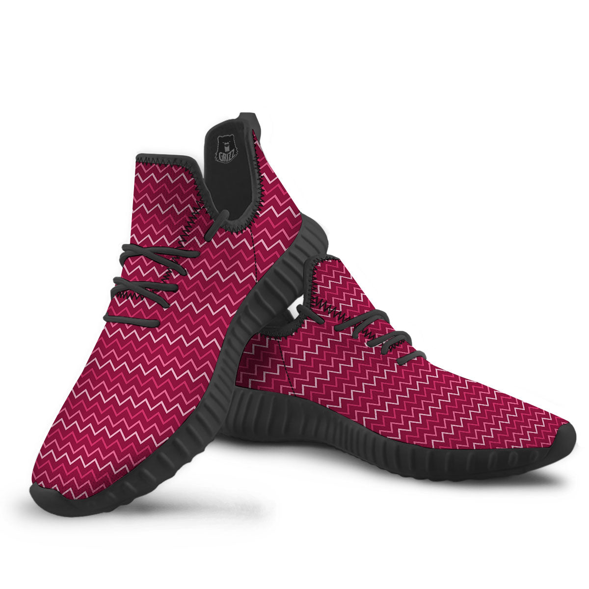 Zigzag Magenta Pink Print Pattern Black Walking Shoes-grizzshop