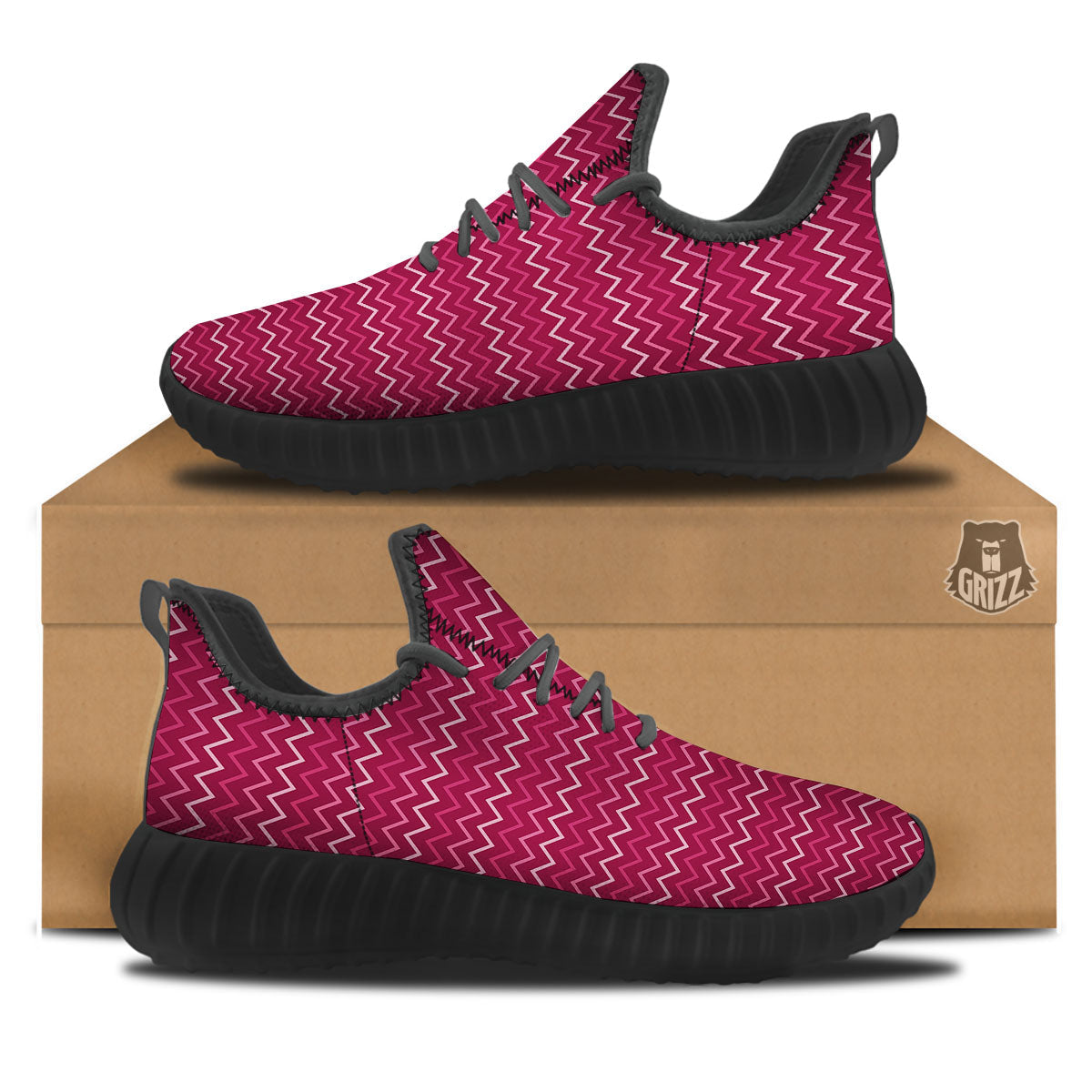 Zigzag Magenta Pink Print Pattern Black Walking Shoes-grizzshop