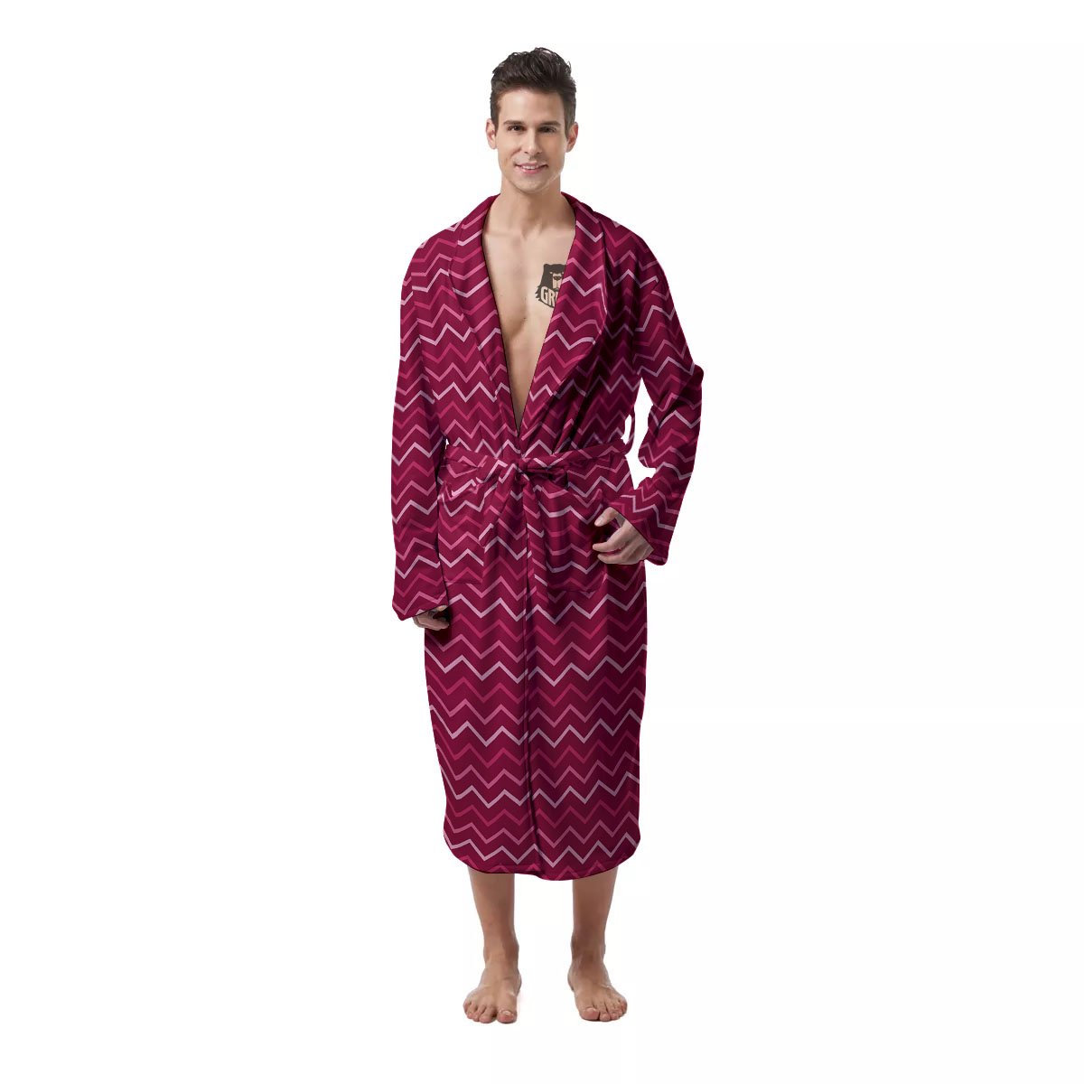 Zigzag Magenta Pink Print Pattern Men's Robe-grizzshop