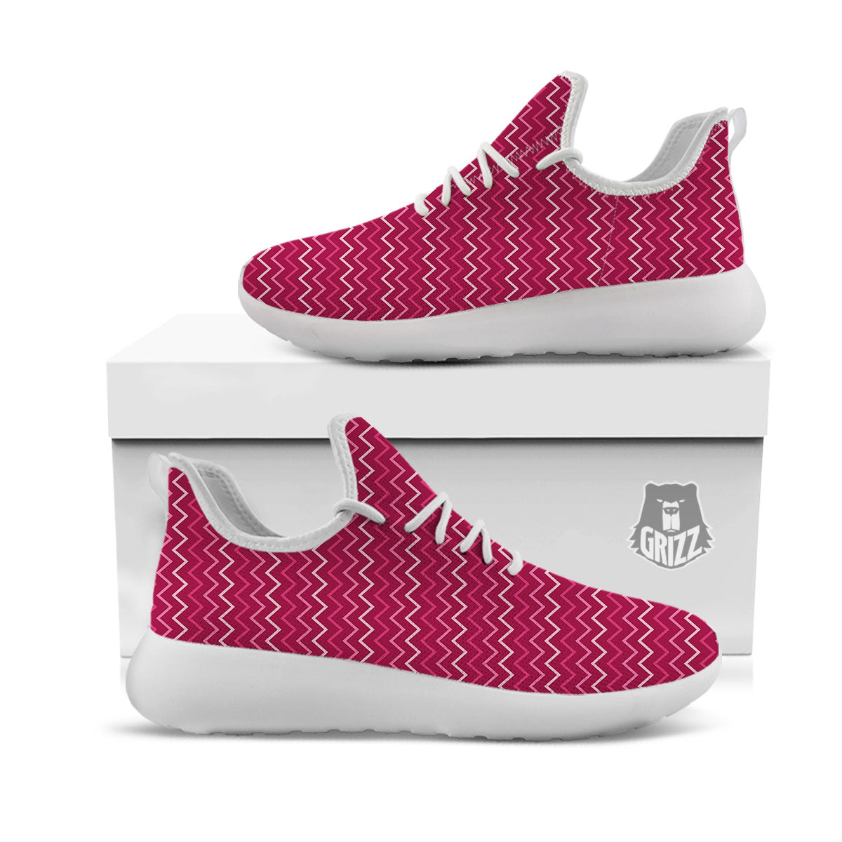 Zigzag Magenta Pink Print Pattern White Athletic Shoes-grizzshop