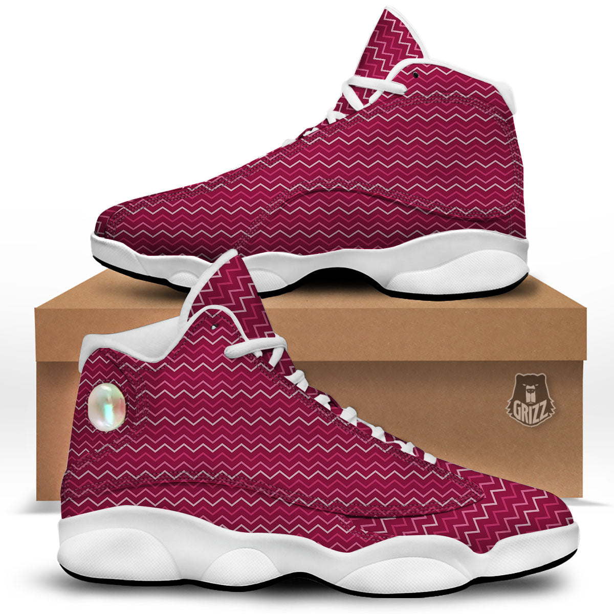 Zigzag Magenta Pink Print Pattern White Basketball Shoes-grizzshop