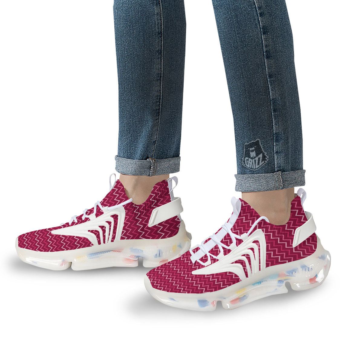 Zigzag Magenta Pink Print Pattern White Gym Shoes-grizzshop