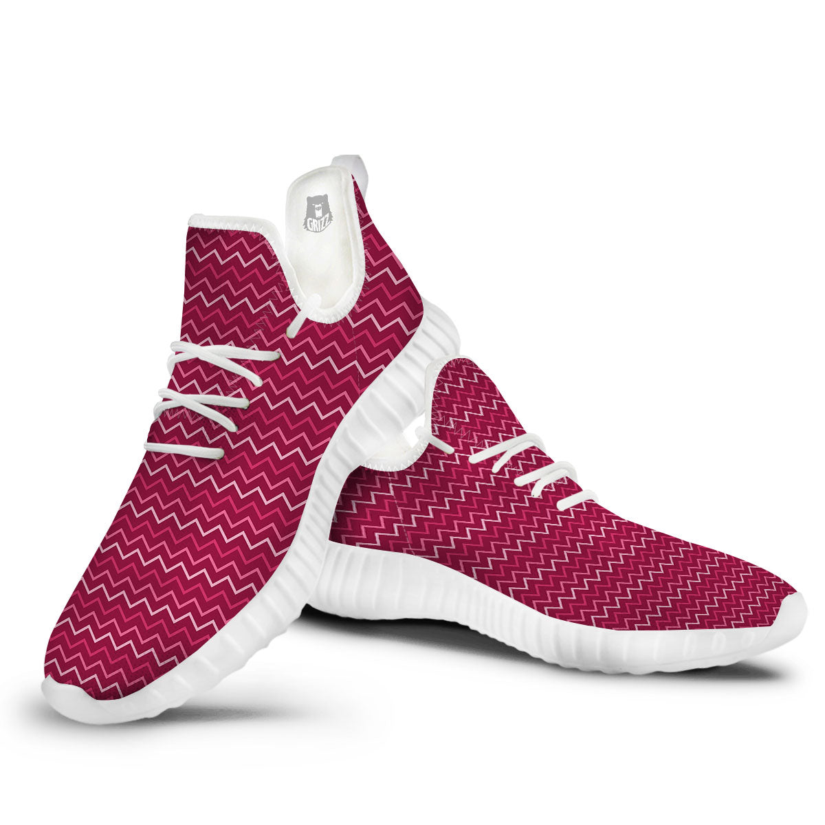 Zigzag Magenta Pink Print Pattern White Walking Shoes-grizzshop