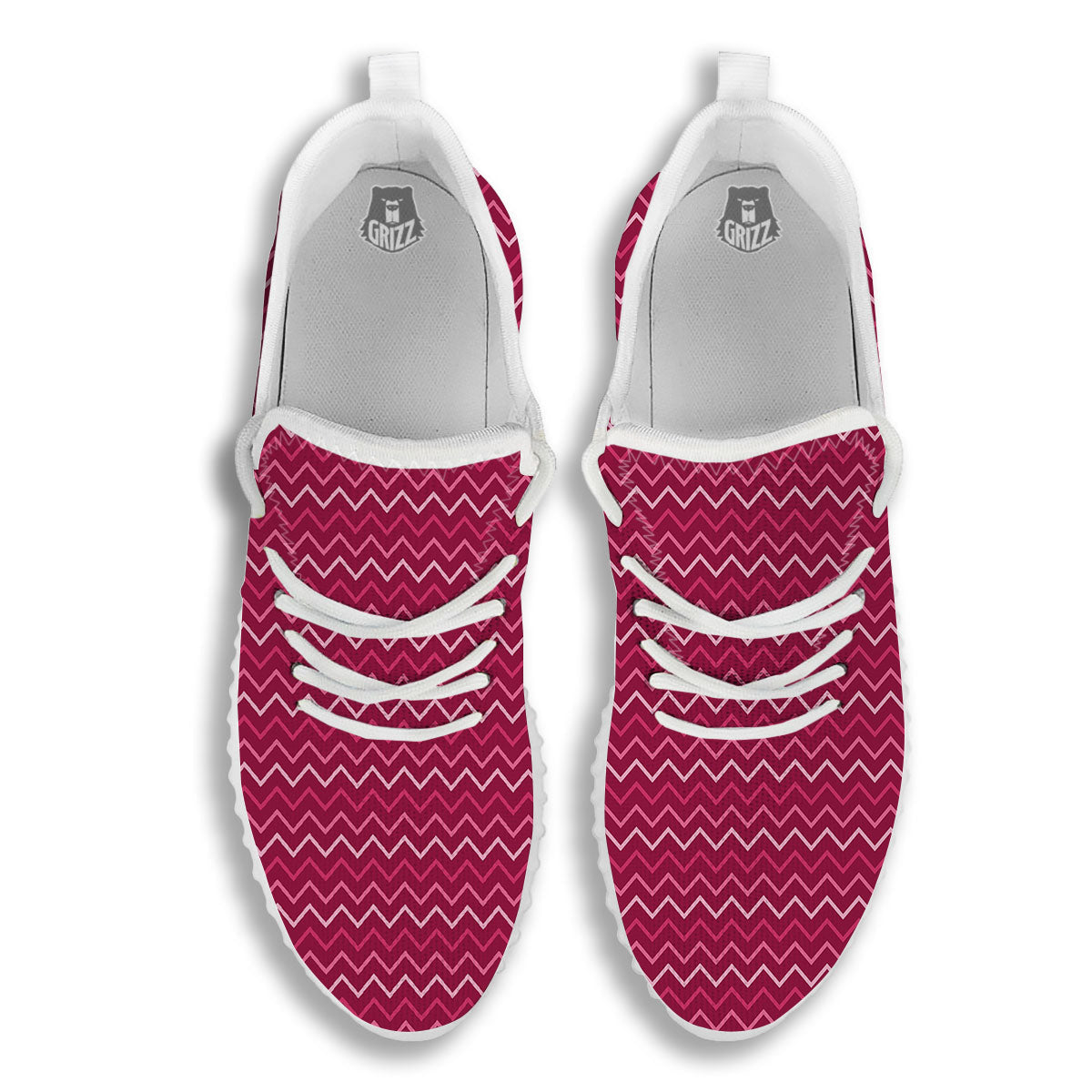 Zigzag Magenta Pink Print Pattern White Walking Shoes-grizzshop