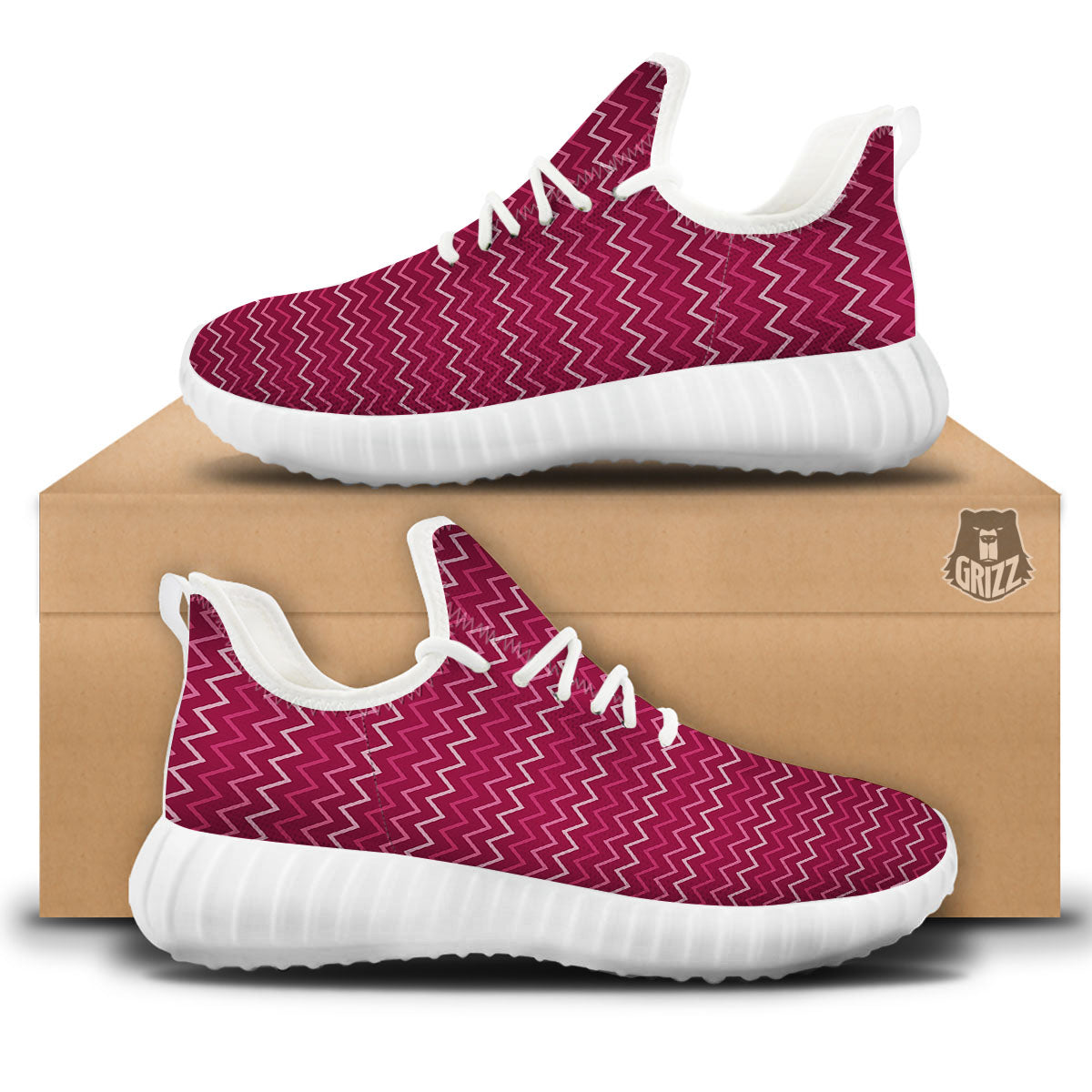 Zigzag Magenta Pink Print Pattern White Walking Shoes-grizzshop