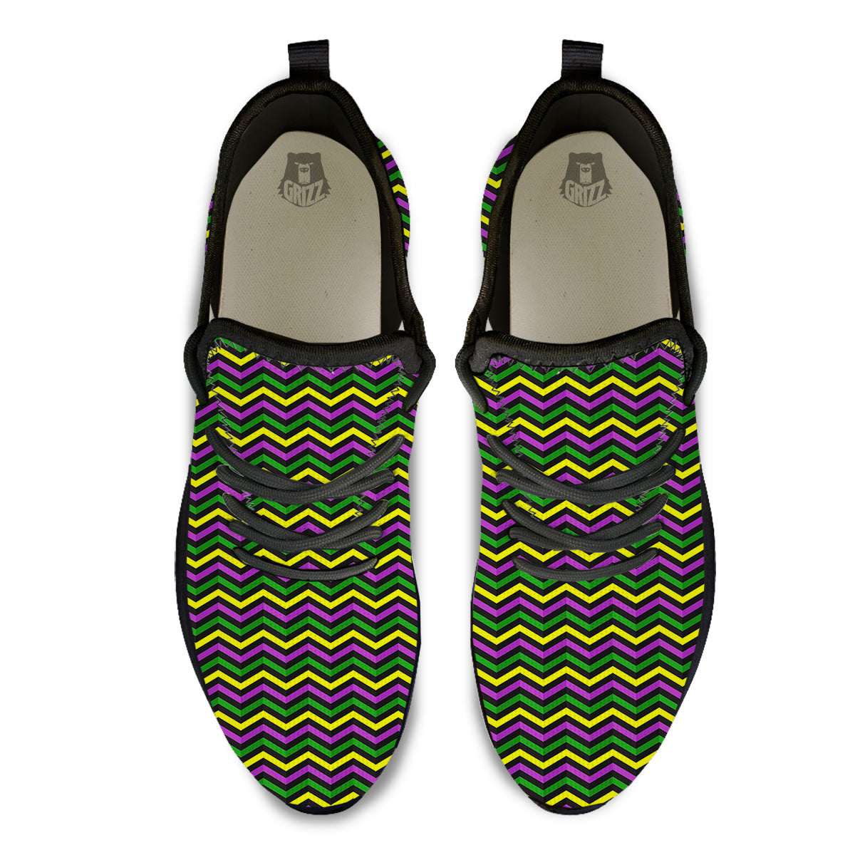 Zigzag Mardi Gras Print Pattern Black Athletic Shoes-grizzshop