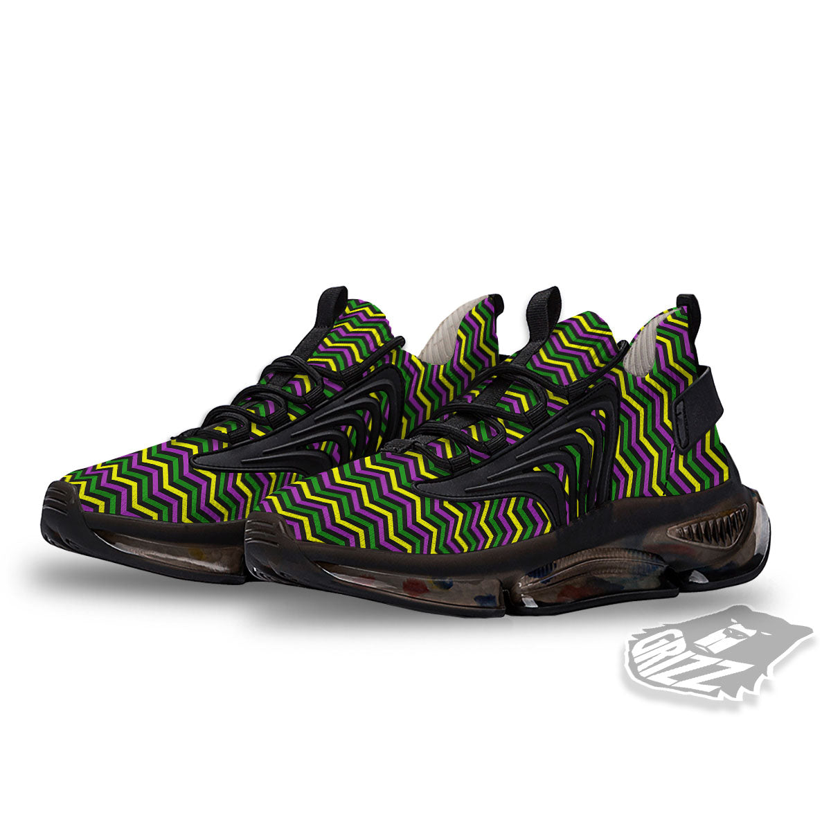 Zigzag Mardi Gras Print Pattern Black Gym Shoes-grizzshop